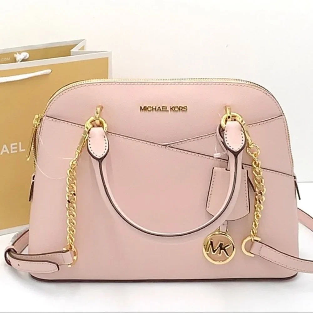 Michael Kors Jet Set Travel Medium Leather Dome Satchel Powder Blush Multi